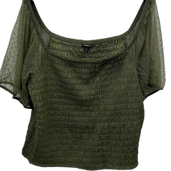 NWT Women’s Plus Torrid Olive Green Dot Mesh Square Neck Crop Top Size 5X | 3072 - Picture 5 of 11